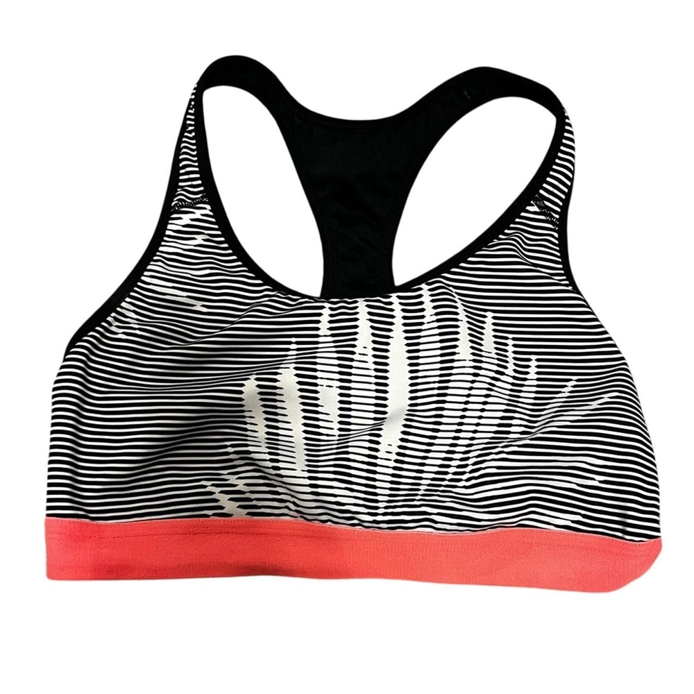 Old Navy active Striped Black and White Sports Bra with Coral Band sz M